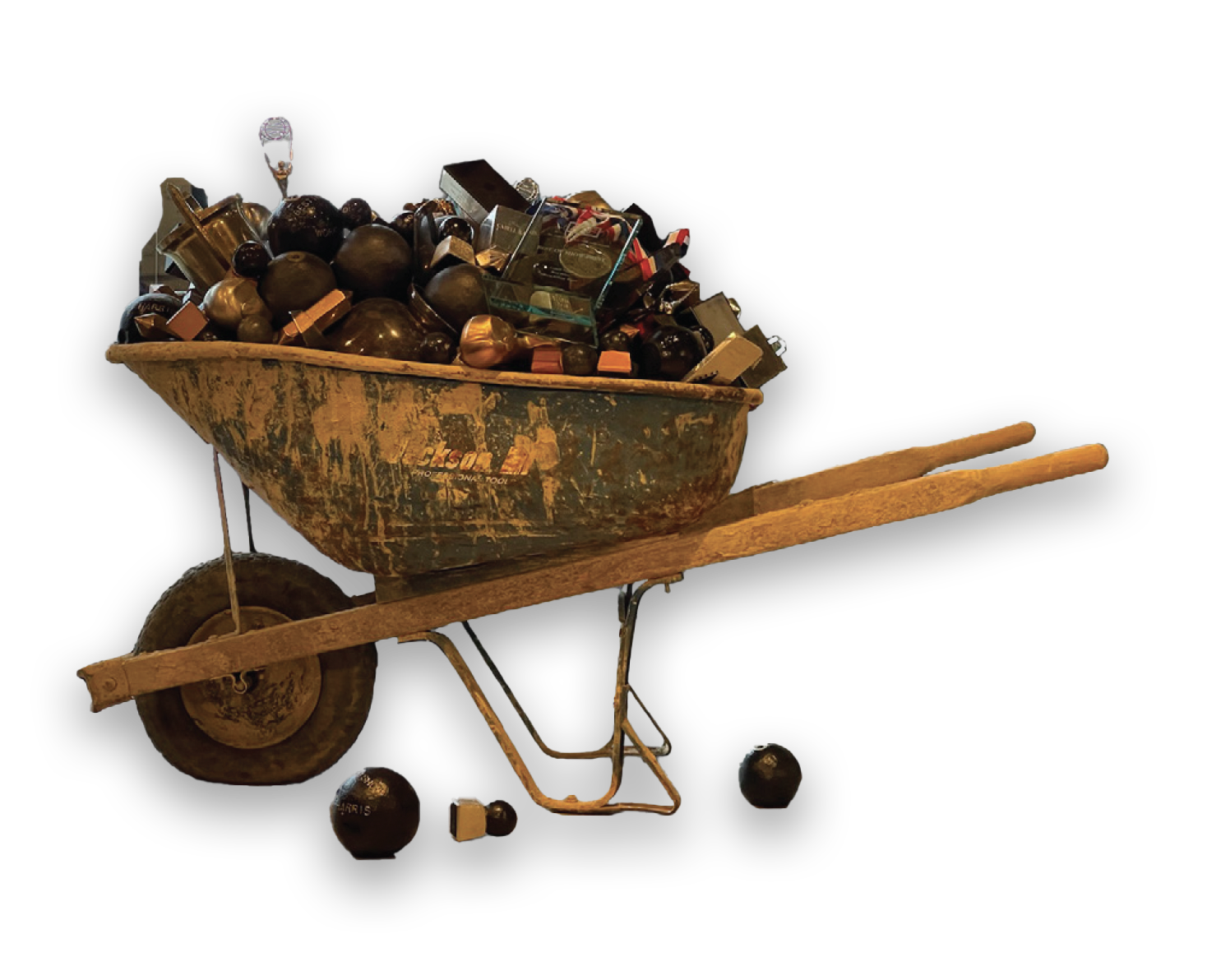 Wheelbarrow filled with awards